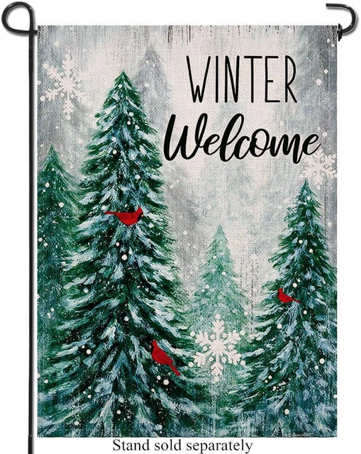 Winter Welcome Decorative Garden Flag Pine Trees, Snowy Forest Red Cardinal Bird