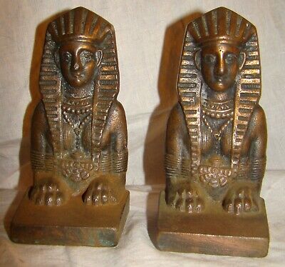 Egyptian Revival Sphinx Cast Iron 571 Bookends Vtg Pair Set Antique 1920's
