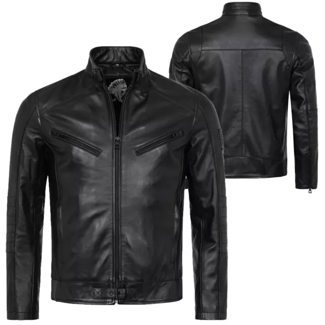 Rock Creek Herren Lederjacke Leder Jacke Schwarz Biker-Style Echt Leder H-256