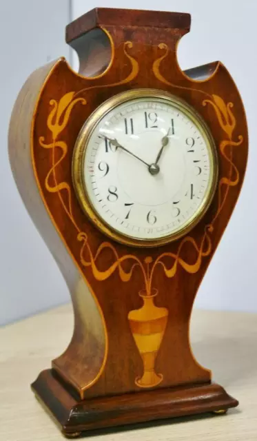 Beautiful Antique French Art Nouveau 8Day Inlaid Mahogany Timepiece Mantel Clock