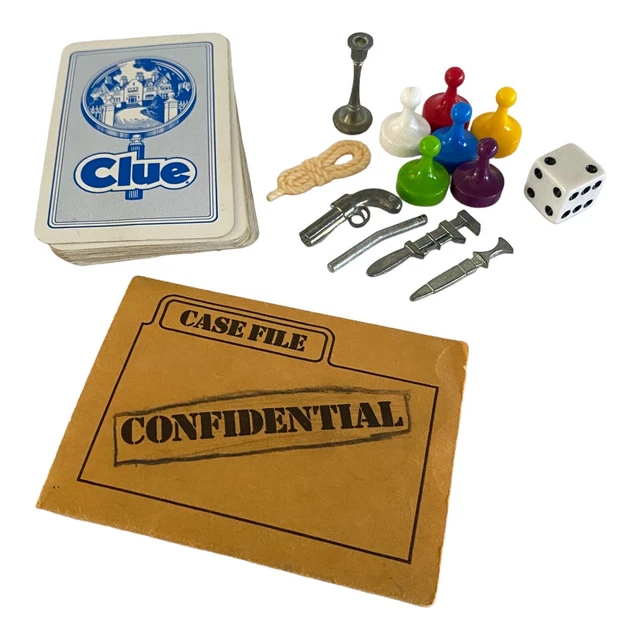 CLUE BOARD GAME Replacement Playing Pieces Pewter Weapons, Cards, Dice