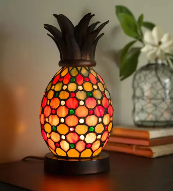 Plow & Hearth Pineapple Stained Glass Accent Lamp - 6'' Dia. x 12''H - NOB