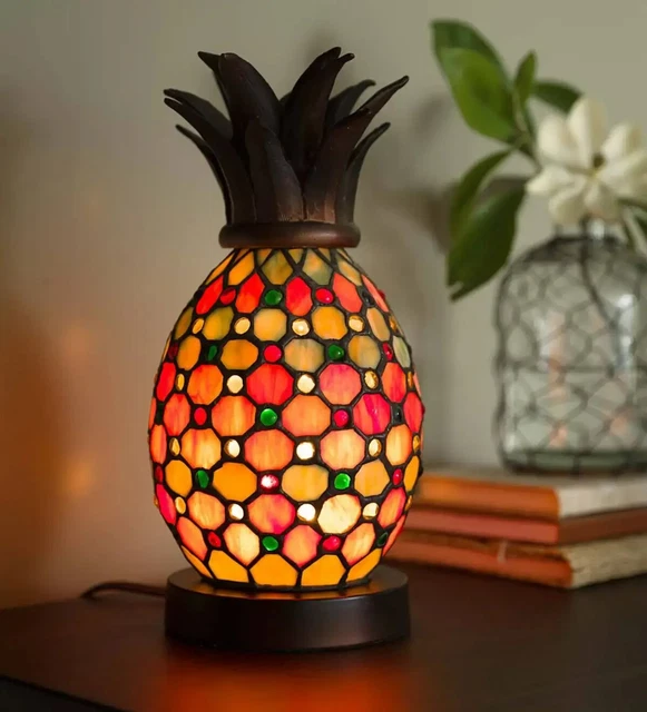 Plow & Hearth Pineapple Stained Glass Accent Lamp - 6'' Dia. x 12''H - NOB