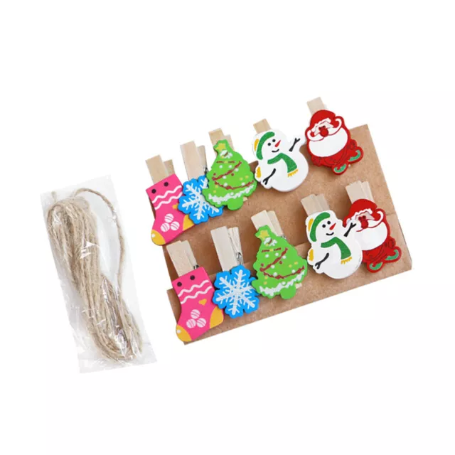 30 Pcs Holiday Photo Clip Xmas Mini Clothespin Wood Pegs Rope