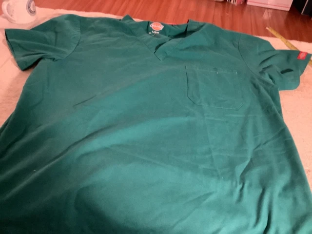 Dickie's V-Neck Scrub Top Unisex Large Hunter Green EDS Signature