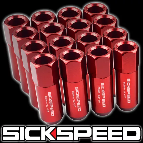 Sickspeed 16 PC Rouge 60MM Aluminium Étendu Tuner Écrou Écrous Anses 1/2X20 N30