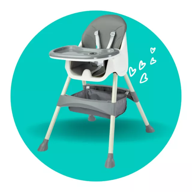 Baby Highchair foldable Adjustable 4-1 Infant Feeding Toddler Table Chair  Grey