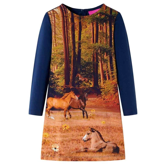 Abito da Bambina a Maniche Lunghe con Stampa Cavalli Cognac 104 vidaXL