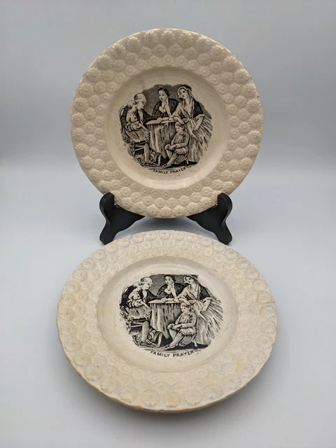 paire d'assiette céramique Anglaise signé London Family Prayer XIXème