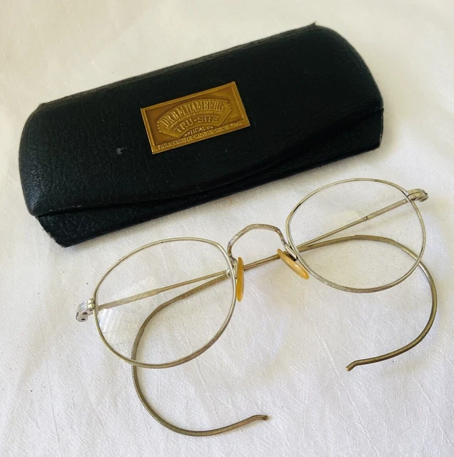 VINTAGE RHODIUM? Silver Tone Semi Round Eyeglasses with  Case