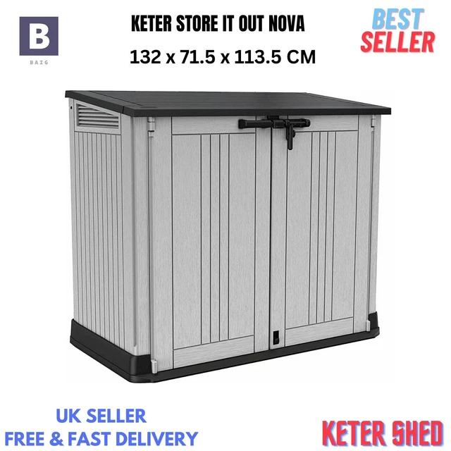 KETER STORE IT Out Max Nova Grey Lid Plastic Garden Shed Wheelie Bin
