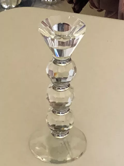 Shannon Hand Made Crystal Candle Holder Faceted Design 7,5"