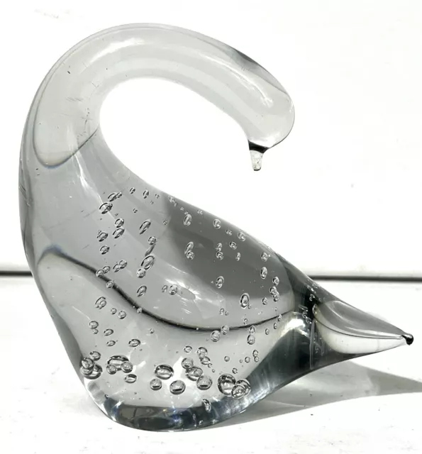 Art Glass Paperweight Figurine Swan Clear Glass With Controlled Bubbles 4" Tall