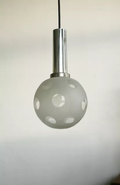 TRUE VINTAGE 70er Jahre GLASKUGEL Deckenlampe gepunktet 70s Chrom globe Leuchte