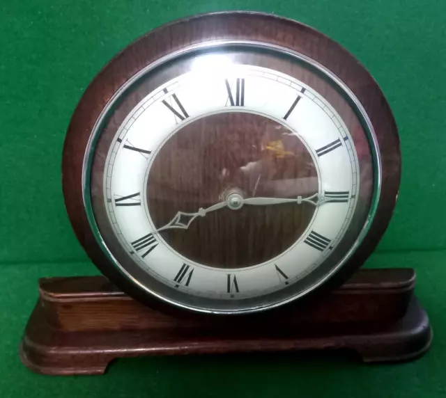 Vintage 50's Smiths mechanical mantel clock in wooden stand- working