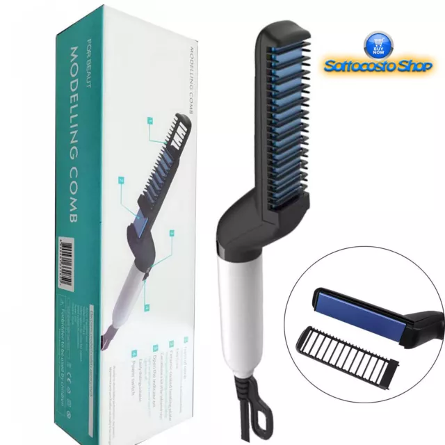 Piastra Spazzola Elettrica Pettine Lisciante Capelli Barba Uomo Styling 2 In 1