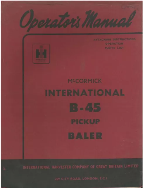 McCormick International B45 Baler Operators Manual with Parts List - ORIGINAL