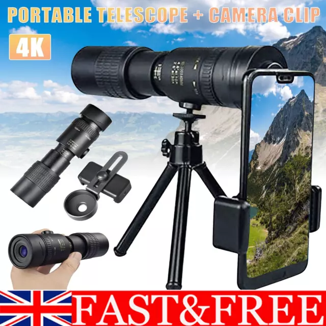 4K 10-300X40mm Super Telephoto Lens Zoom Monocular HD Telescope Night Waterproof
