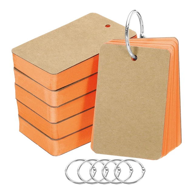 3.5" x 2" Blank Flash Cards with Rings Study Card Index Cards Note Orange 300pcs