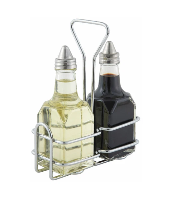 Winco G-104S Oil & Vinegar Set w/ (2) 6 oz Square Glass Cruets