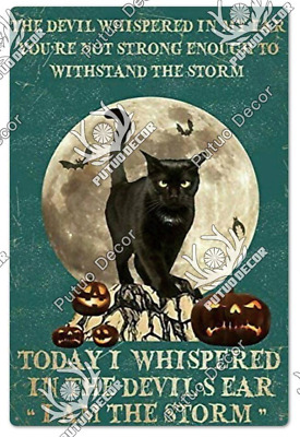 I'm The Storm Black Cat Bats Metal Tin Sign Wall Plaque Halloween Home Decor