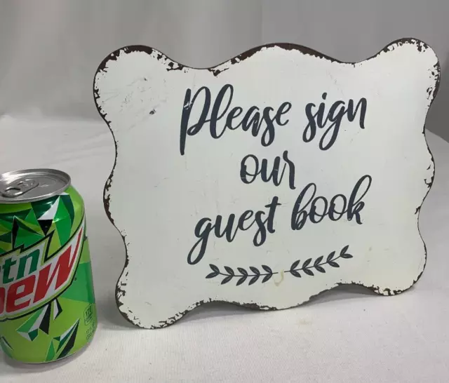 Wedding Metal Sign "Please Sign Our Guest Book" 8" x 8" Free Standing Vtg. look