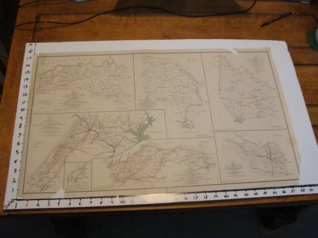 1891 Civil War Map 18" X 29": 7 maps on 1 sheet, Virginia lynchburg, washington