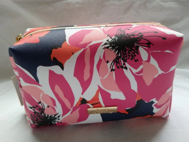 Trina Turk Red Pink Floral Travel Cosmetic Bag