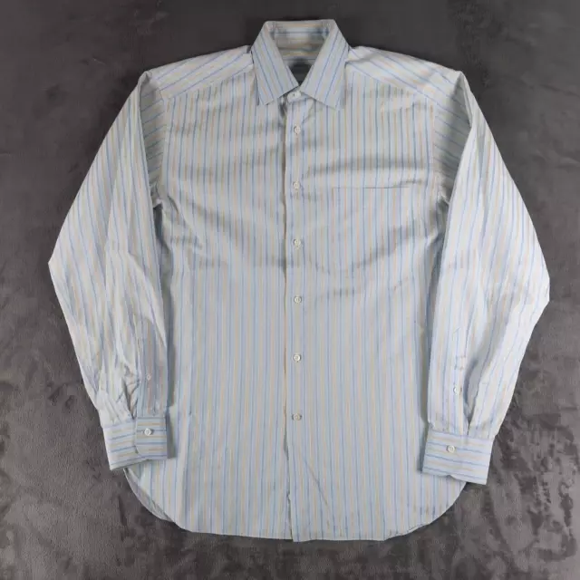 Ermenegildo Zegna Men's Size 39 15.5 Blue Striped Long Sleeve Button Up Shirt