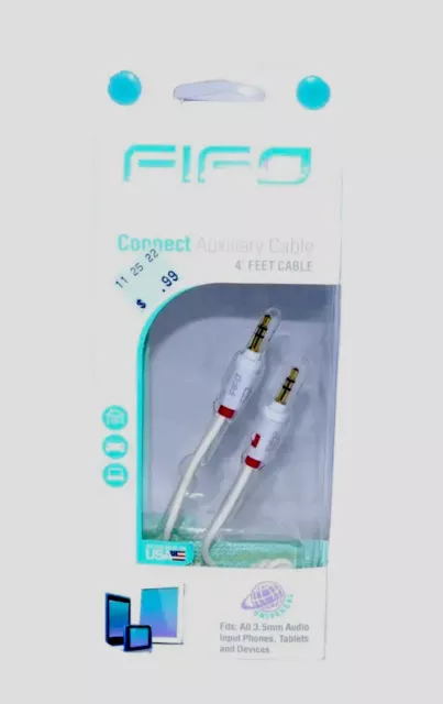 Lot of 2 FIFO 4' 3.5 mm Male to Male Audio Stereo Cables