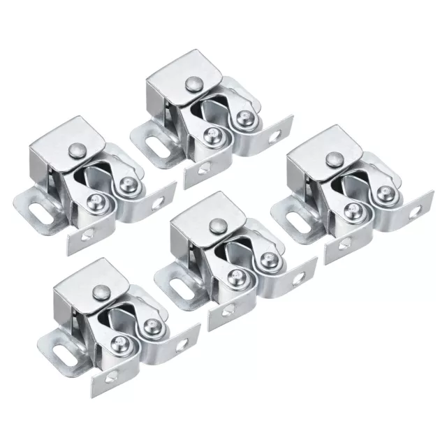 Retro Cabinet Door Double Roller Catch Ball Latch with Prong, 32mm Silver 5pcs