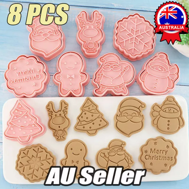 8Pcs/Set Christmas Cartoon Cookie Cutter 3D Biscuit Decorating Mold Baking Mould