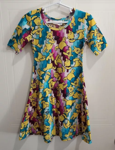 LuLaRoe Kids Girls DISNEY Winnie the Pooh Adeline Short Sleeve Dress Size 4
