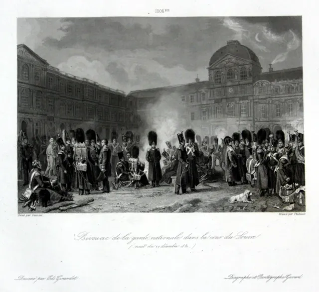 ca. 1840 Louvre Paris Garde Nationale gravure estampe Stahlstich antique print