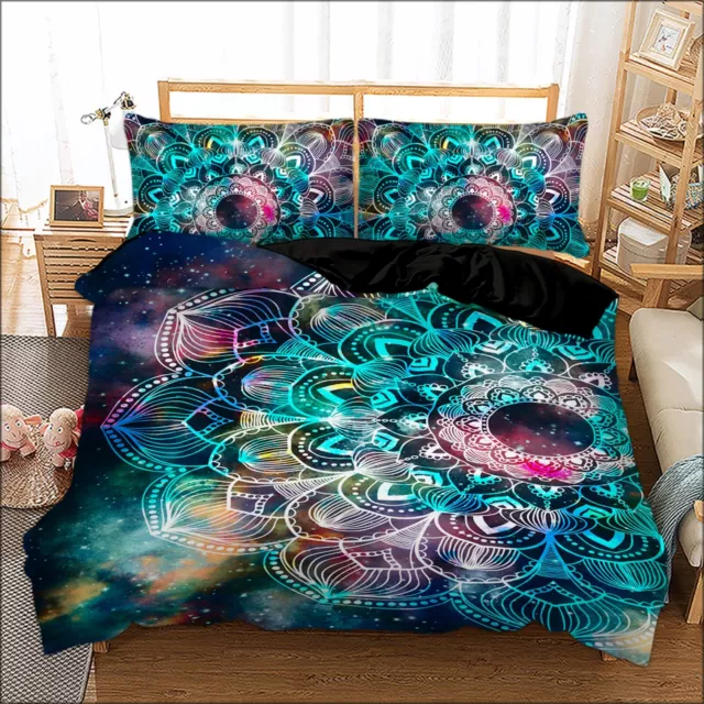 Mandala Floral Duvet Quilt Doona Cover Set Bedding Single Double King Pillowcase