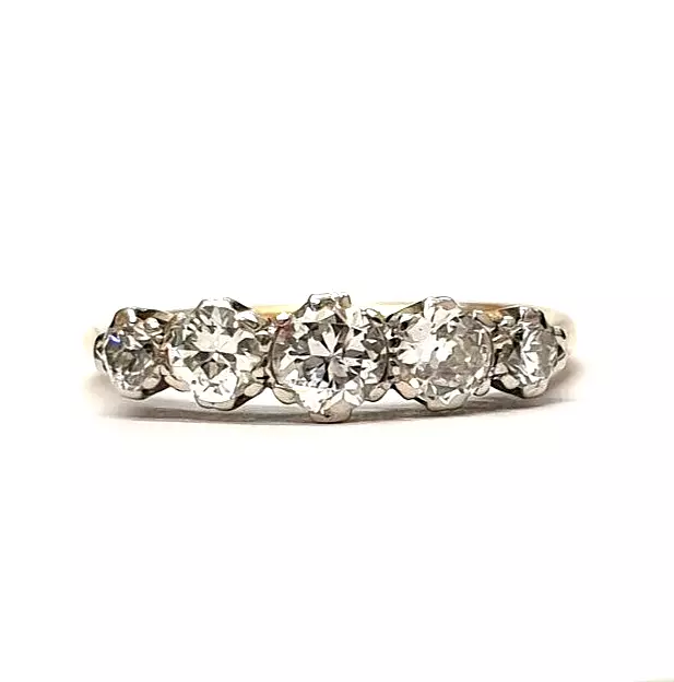 Antique 18ct Yellow Gold & Platinum Old Cut Diamond Ring, Size N *FREE RESIZING