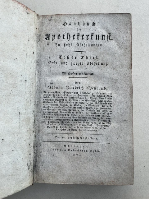 Handbuch Der Apothekerkunst J. F. Westrumb 1804 mit Kupferstichen Medizin