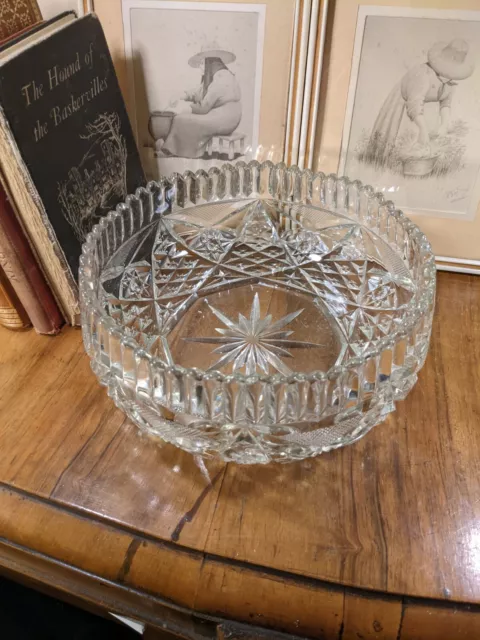 Early 20th Century Antique Diamond Cut Glass Large Crystal Fruit or Dessert Bowl