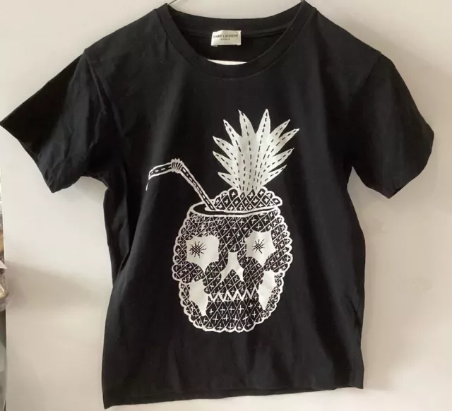 Saint Laurent Pineapple Skull Black Short Sleeve T-shirt, Women's M