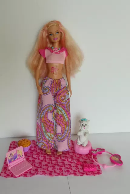 1999 VINTAGE Mattel Barbie Puppe mit PC Hund Blond Pinke Haare Blaue Augen TOP!