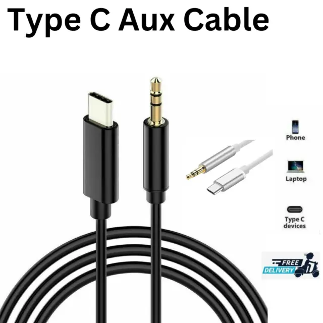 Type-C USB-C to 3.5mm Male Audio Jack AUX Cable Adaptor for Car Stereo Samsung