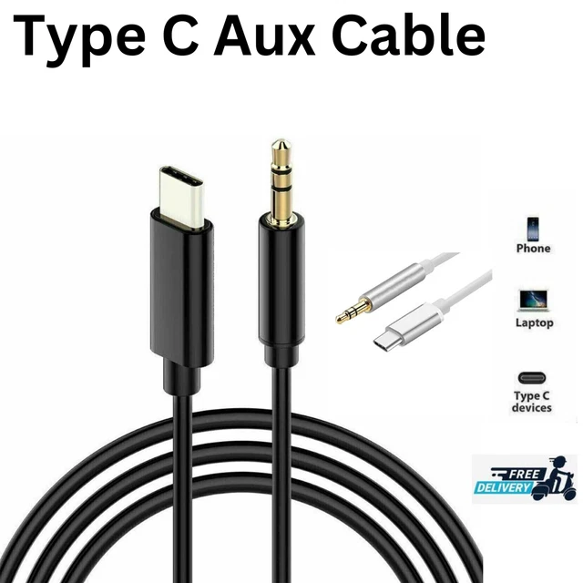 Type-C USB-C to 3.5mm Male Audio Jack AUX Cable Adaptor for Car Stereo Samsung