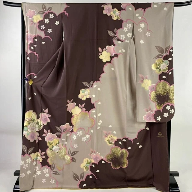 Japanese Kimono Furisode Pure Silk With Signature Cherry Blossom Peony Foil