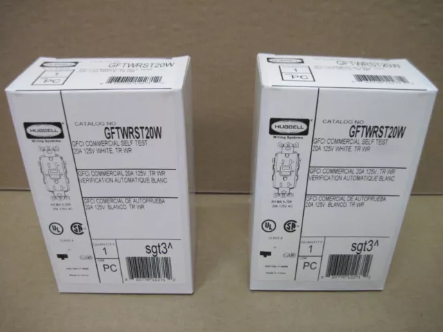 Hubbell GFTWRST20W White GFCI Self-Test TR WR 20A 125V Receptacle   **LOT OF 2**