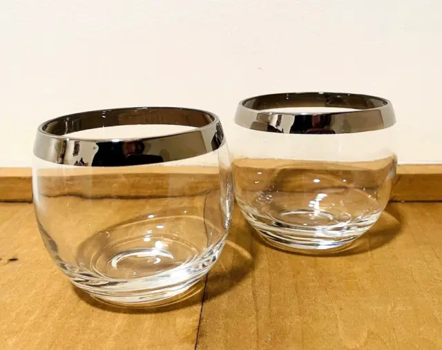 Vtg MCM Roly Poly Silver Rim 2 Cocktail Glasses Dorothy Thorpe Replacement