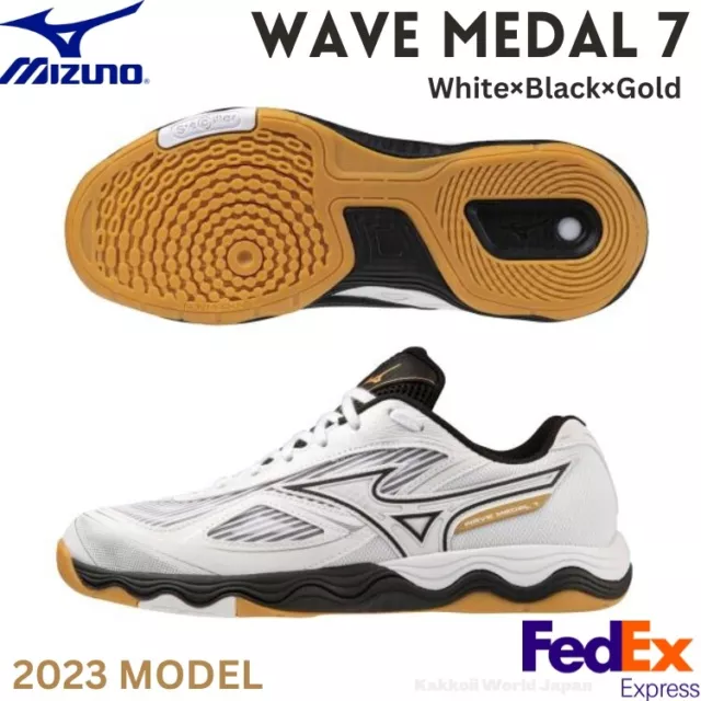 Mizuno Table Tennis Shoes WAVE MEDAL 7 White/Black/Gold 81GA2315 02 UNISEX NEW!!