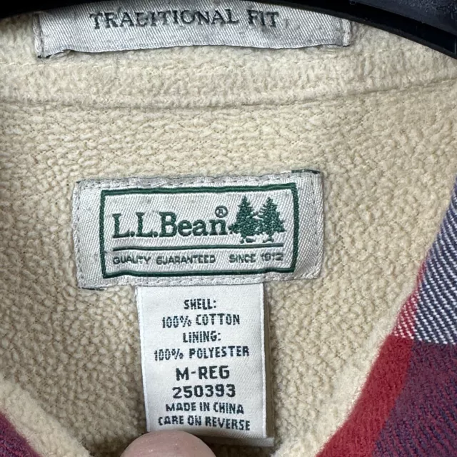 L.L. BEAN MEN'S Fleece-Lined Flannel Shirt M Reg Traditional Fit Plaid ...