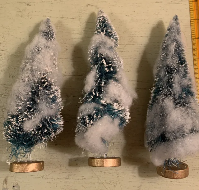 Set of 3 7” Snow Covered Pine Trees For Train Set Or Christmas Village