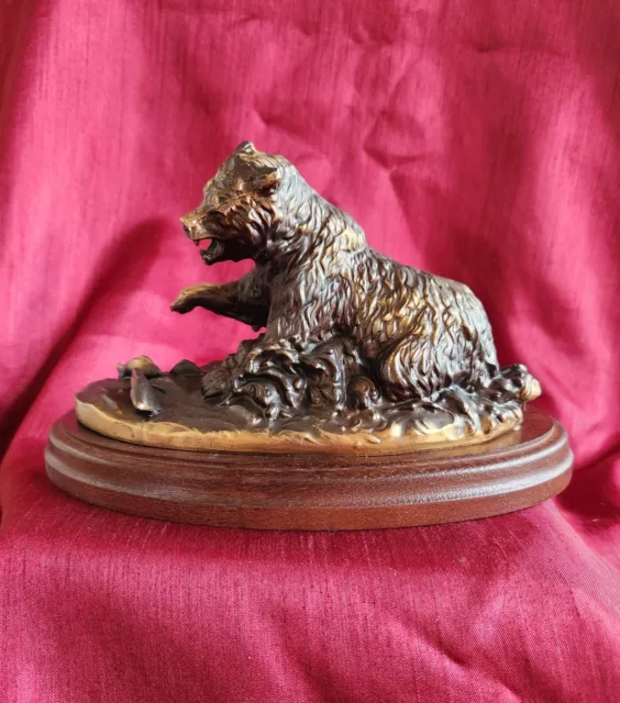 NIB Gallery Originals Bronzed Bear Fishing Sculpture Signed O'Brien