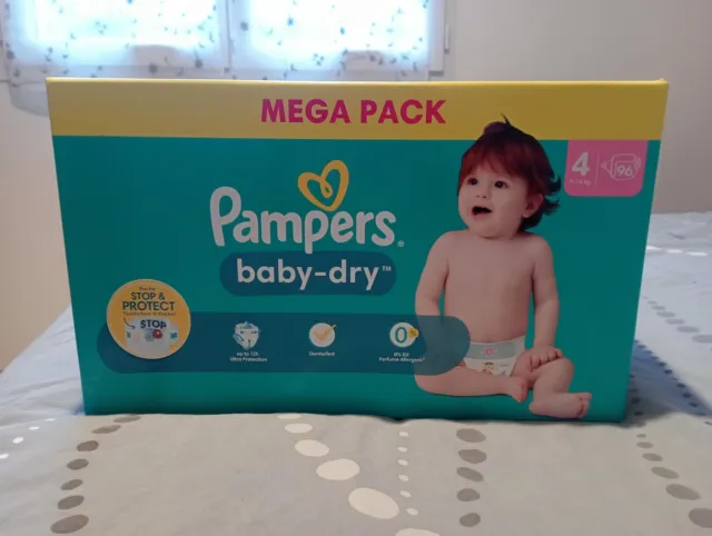 Carton de 96 couches Pampers Baby-dry taille taille4 pour 9 - 14 kg